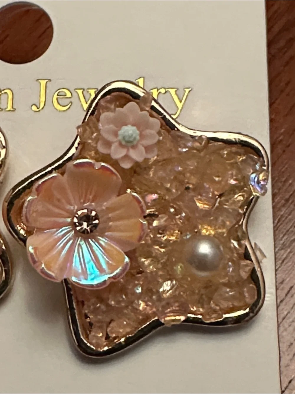 Fashion Jewelry Gold-Trim Pink Floral Star Earrings